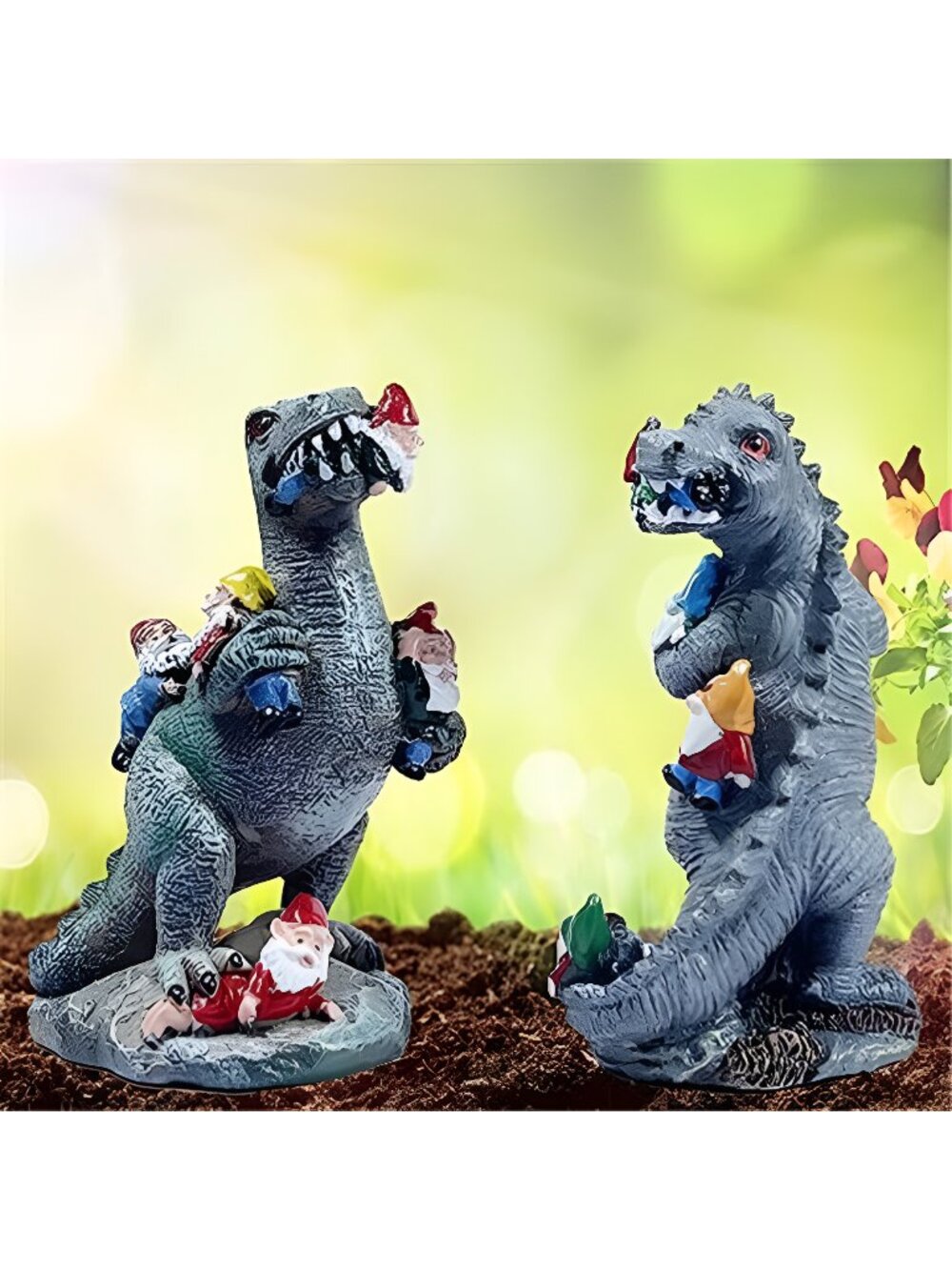2pcs Funny Gnome Creative Dinosaur Garden Statues Decoration 5.9 inch High
